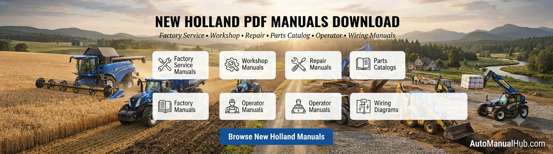 New Holland tractors and construction equipment with factory service and repair PDF manuals
