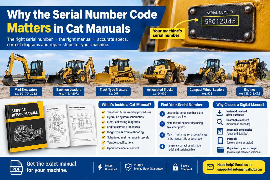Cat Caterpillar equipment serial number guide for matching service repair manuals