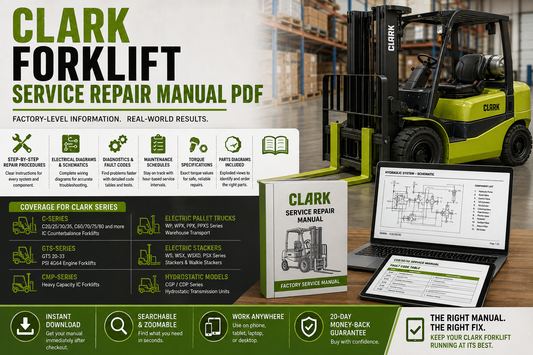 Clark forklift service repair manual PDF with maintenance schedules, electrical diagrams, diagnostics, torque specifications and parts information