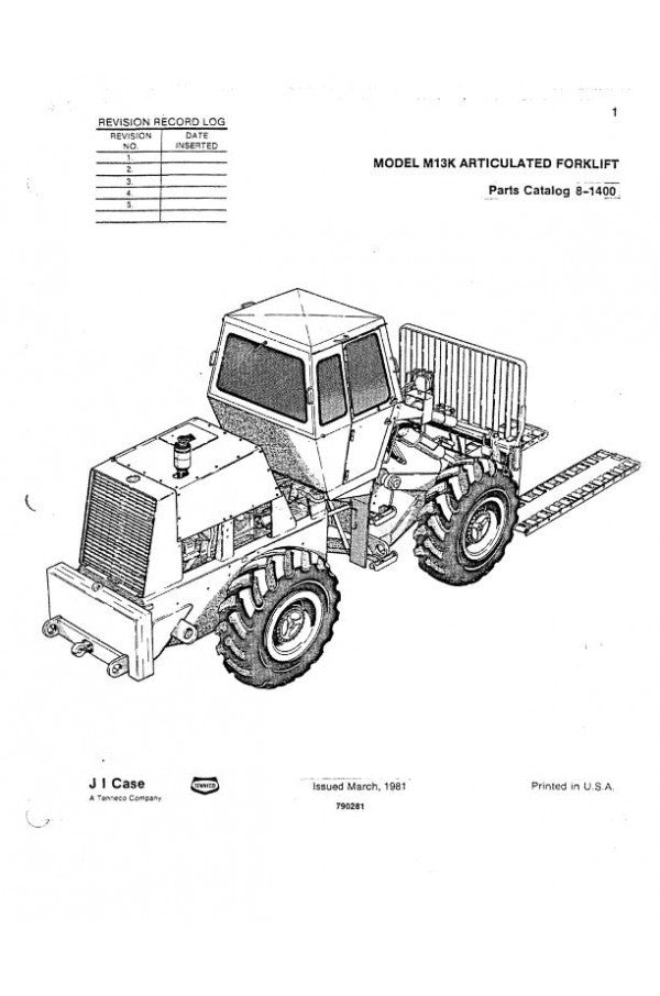 Case M13K Articulated Forklift Parts Manual PDF