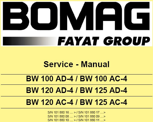 BOMAG BW 100 120 125 AC-4 AD-4 COMBINATION ROLLER (TANDEM VIBRATORY) SERVICE REPAIR MANUAL PDF DOWNLOAD