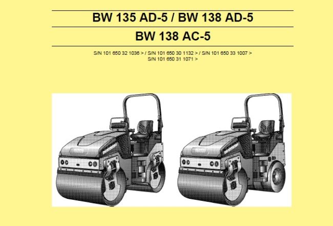 BOMAG BW 135 AD-5, BW 138 AD-5, BW 138 AC-5 TANDEM VIBRATORY ROLLER COMBINATION ROLLER SERVICE REPAIR MANUAL PDF DOWNLOAD