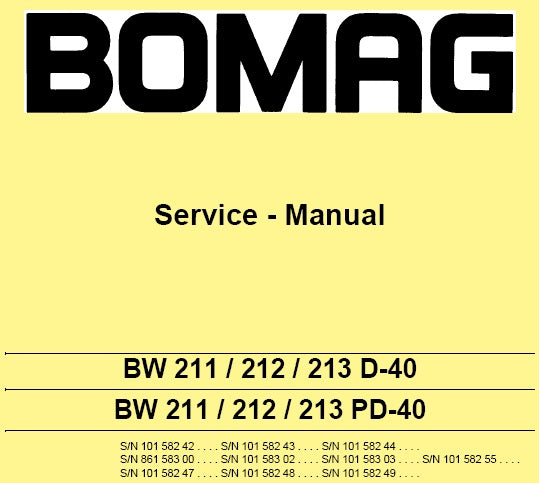 BOMAG BW 211, 212, 213 D-40 PD-40 SINGLE DRUM ROLLER SERVICE REPAIR MANUAL PDF DOWNLOAD