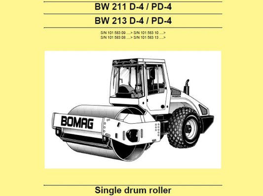 BOMAG BW 211 D-4, PD-4 & BW 213 D-4, PD-4 SINGLE DRUM ROLLER SERVICE REPAIR MANUAL PDF DOWNLOAD