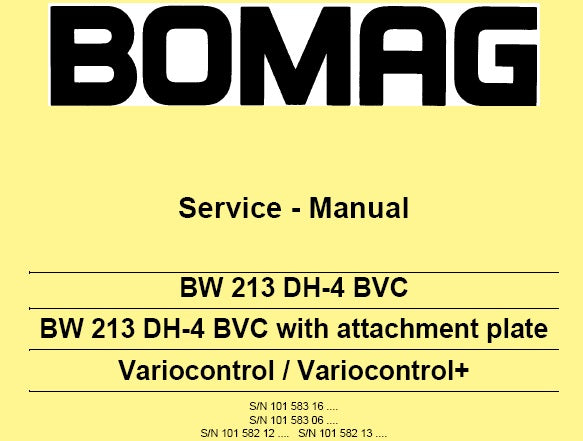 BOMAG BW 213 DH-4 BVC SINGLE DRUM ROLLER SERVICE REPAIR MANUAL PDF DOWNLOAD