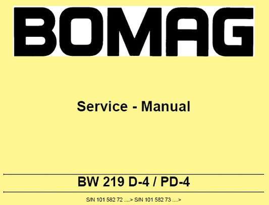 BOMAG BW 219 D-4, PD-4 SINGLE DRUM ROLLER SERVICE REPAIR MANUAL (DEUTZ BF6M 2012 C) PDF DOWNLOAD