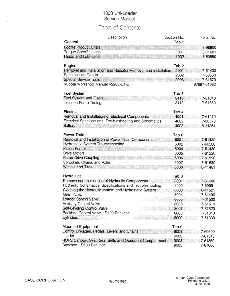 Case 1838 Uni-Loader Service Repair Manual PDF