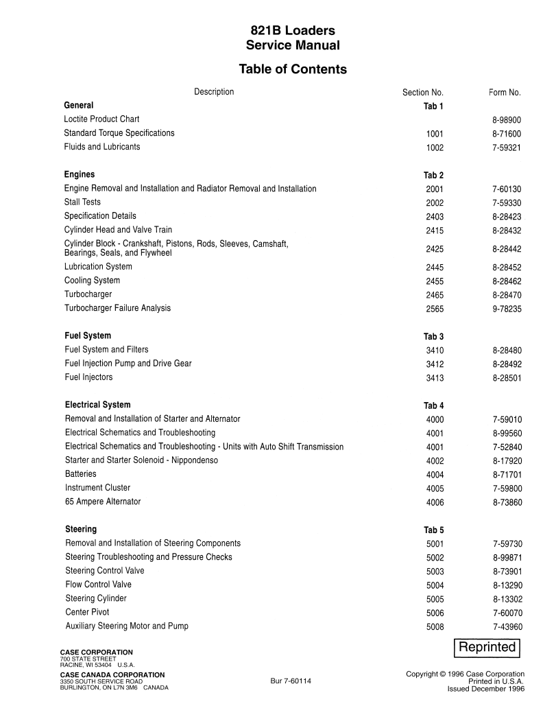 Case 821B Wheel Loader Service Repair Manual PDF