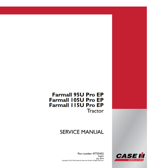 Case IH Farmall 95U Pro EP, 105U Pro EP, 115U Pro EP Tractor Service Repair Manual 47735452 PDF