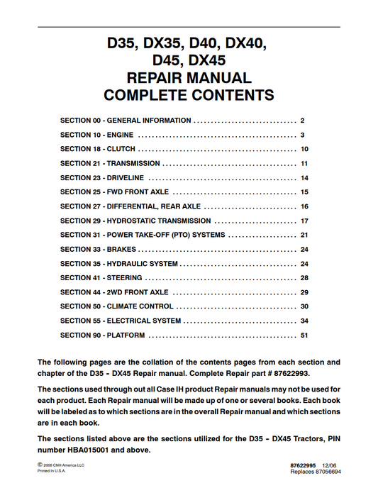 Case IH D35, DX35, D40, DX40, D45, DX45 Tractor Service Repair Manual PDF