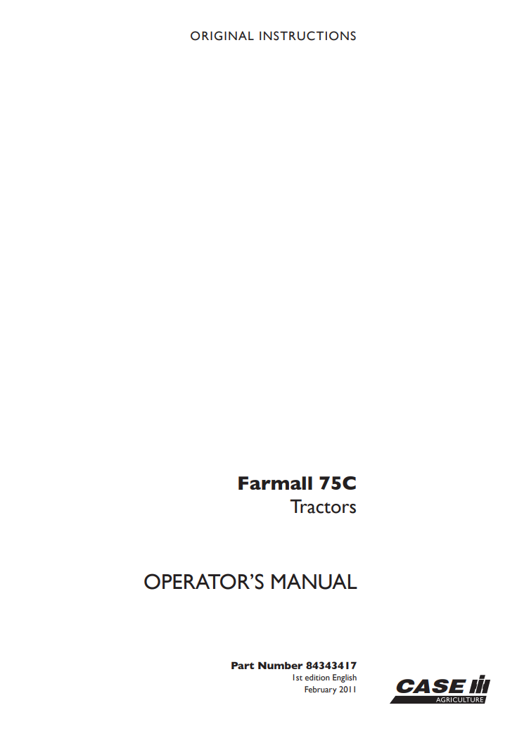 Case IH Farmall 75C Tractor Operator’s Manual 84343417 PDF