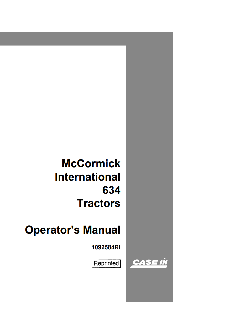 Case IH McCormick International 634 Tractor Operator’s Manual 1092584RI PDF