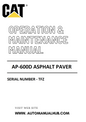 AP-600D Caterpillar Asphalt Paver Operation & Maintenance Manual Serial Number - TFZ PDF Download