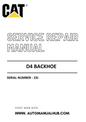 Cat Caterpillar D4 Backhoe Service And Repair Manual Serial Number - 23J PDF Download