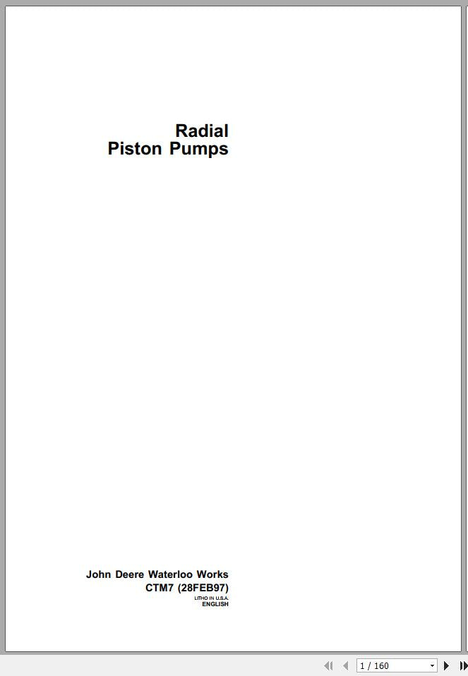 John Deere Radial Piston Pumps Operation & Test Manual CTM7 1997- PDF