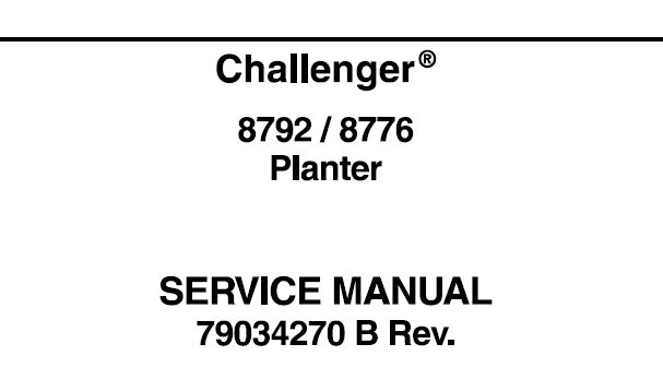 CHALLENGER 8792, 8776 PLANTER WORKSHOP SERVICE MANUAL PDF DOWNLOAD