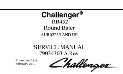CHALLENGER RB452 ROUND BALER SERVICE REPAIR MANUAL (AHR02235 AND UP) PDF DOWNLOAD