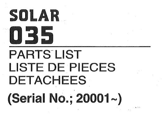 DAEWOO DOOSAN SOLAR 035 MINI CRAWLER EXCAVATOR PARTS MANUAL (SN 20001-) PDF DOWNLOAD