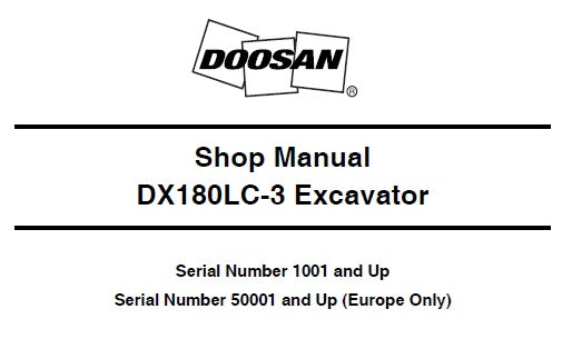 DOOSAN DX180LC-3 EXCAVATOR SERVICE REPAIR SHOP MANUAL PDF DOWNLOAD