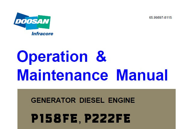 DOOSAN P158FE, P222FE GENERATOR DIESEL ENGINE OPERATION & MAINTENANCE MANUAL PDF DOWNLOAD