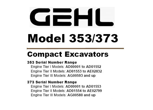 GEHL 353,373 COMPACT EXCAVATOR PARTS MANUAL