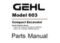 GEHL 603 COMPACT EXCAVATOR PARTS MANUAL