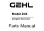 GEHL Z45 COMPACT EXCAVATOR PARTS MANUAL (50940085)
