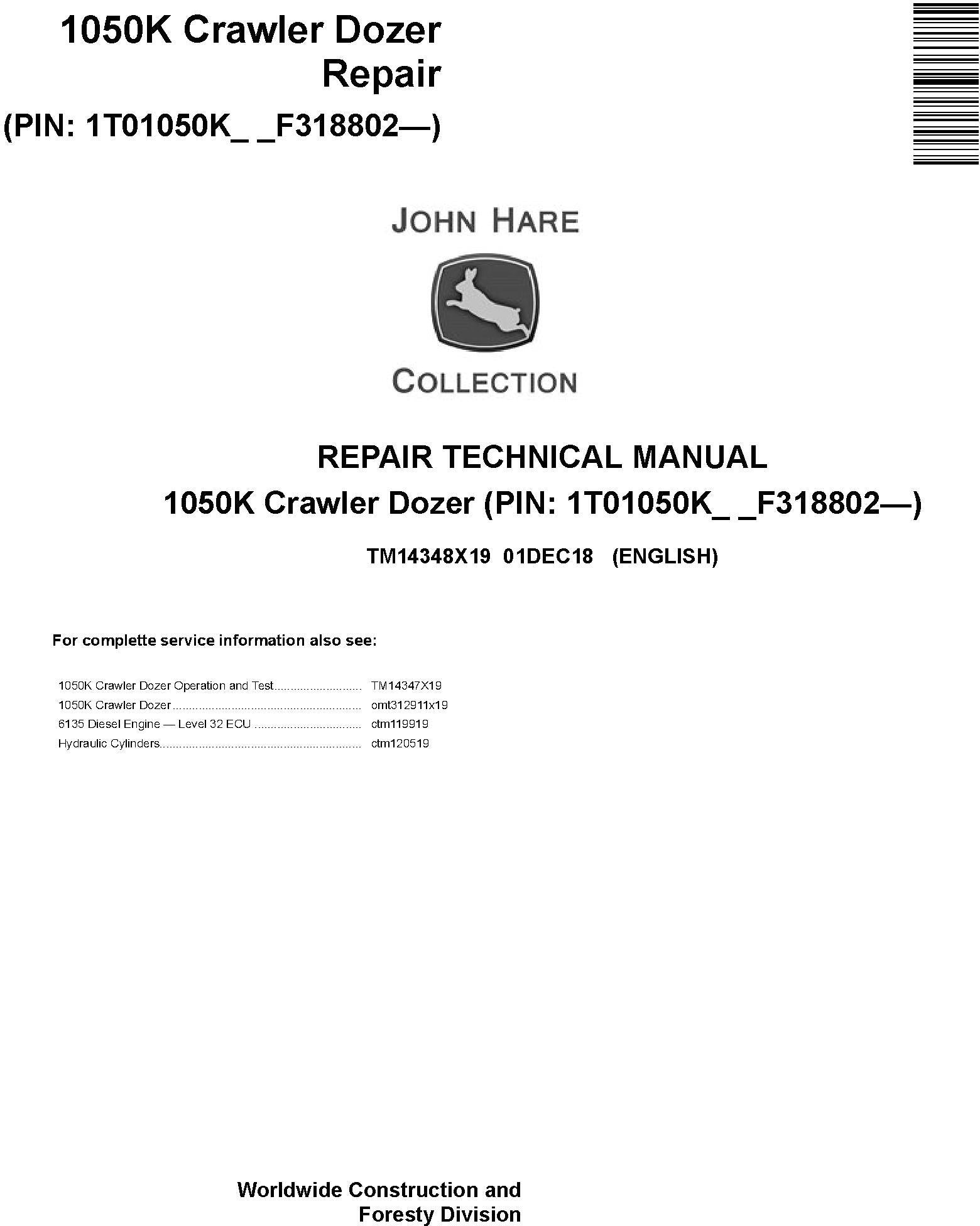 John Deere 1050K Crawler Dozer Technical Service Repair Manual TM14348X19 - PDF