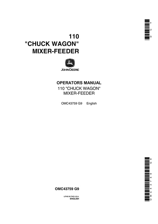 John Deere 110 Chuck Wagon Mixer Feeder Operator's Manual 