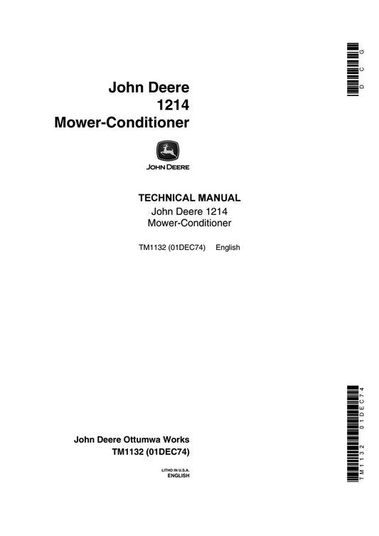 John Deere 1214 Mower-Conditioner Technical Service Repair Manual TM1132 - PDF