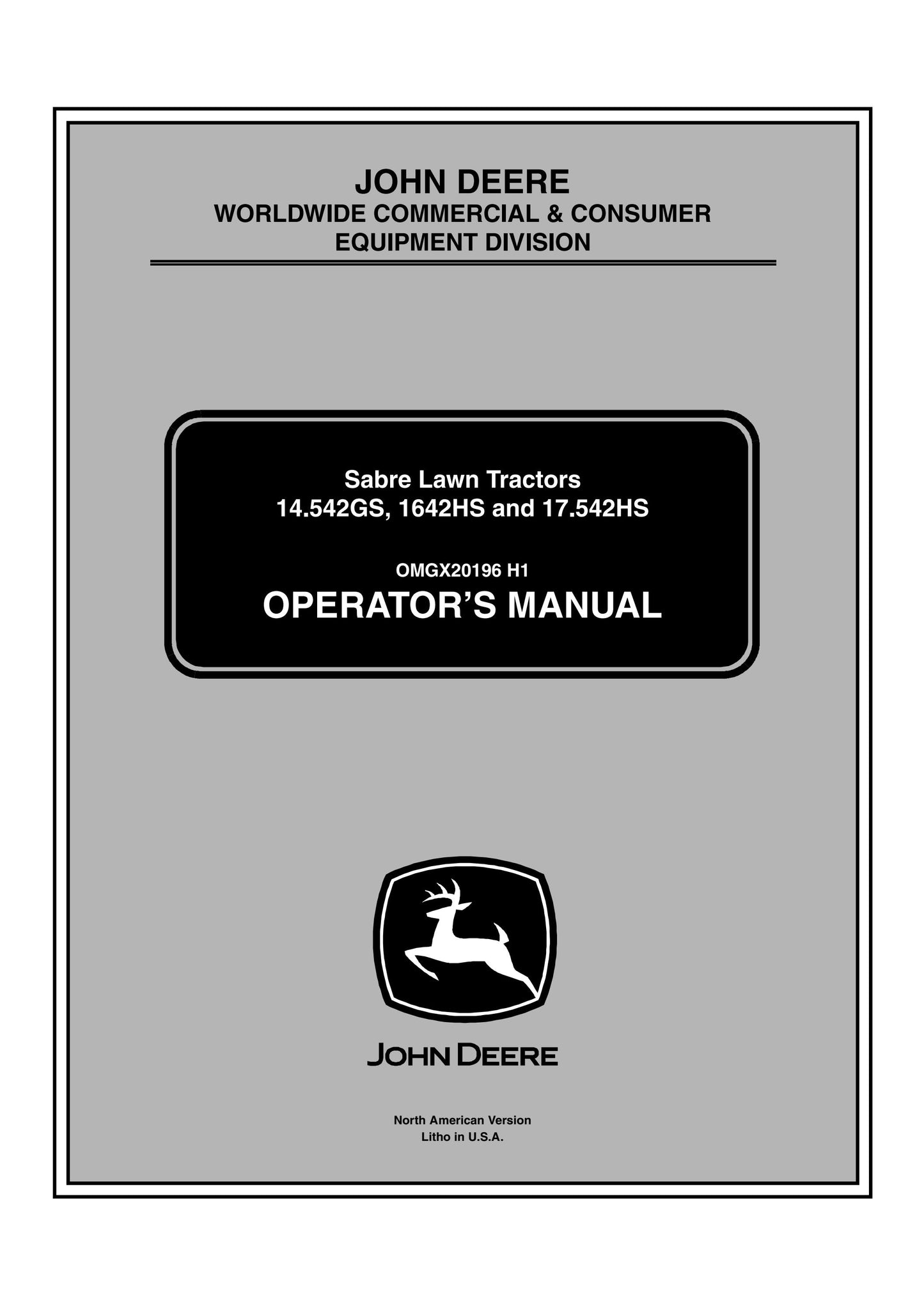 John Deere 14.542GS, 1642HS, 17.542HS Lawn Tractor Operator's Manual OMGX20196 - PDF