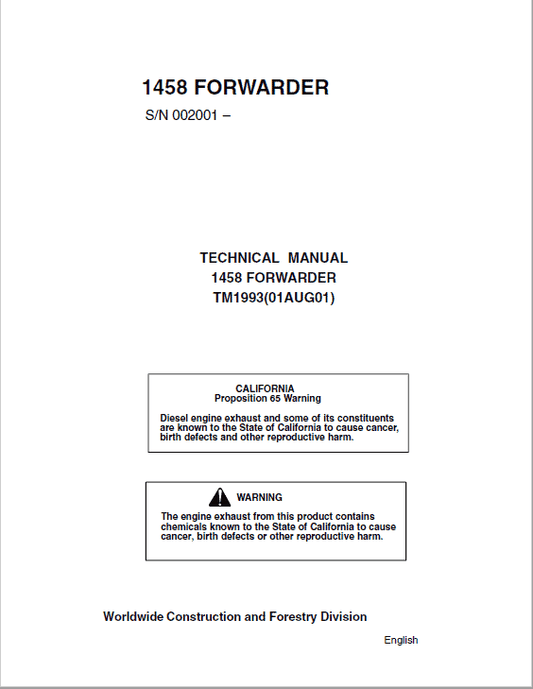 John Deere 1458 Forwarder Workshop Service Repair Manual