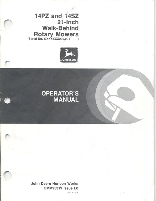 John Deere 14PZ, 14SZ 21-Inch Walk-Behind Rotary Mowers (S/N 010001) Operator's Manual 