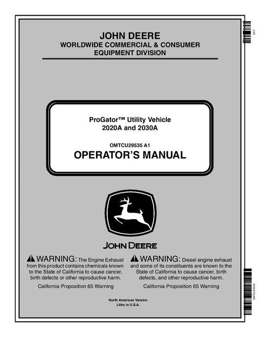 John Deere 2020A, 2030A Progator Utility Vehicle Operator's Manual OMTCU29535 - PDF