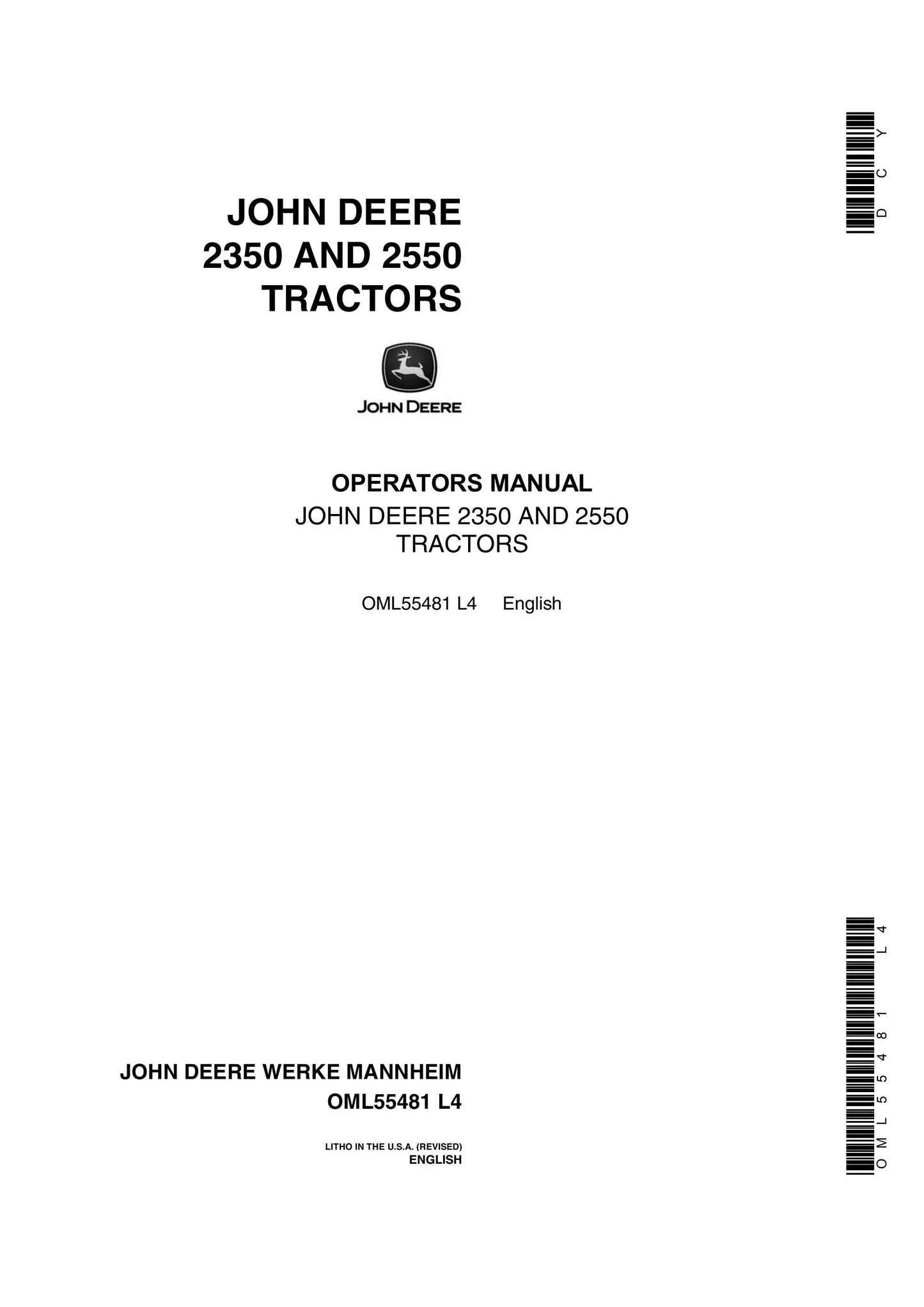 John Deere 2350, 2550 Tractor Operator’s Manual 