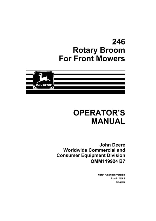 John Deere 246 Rotary Broom For Front Mower Operator's Manual OMM119924 - PDF