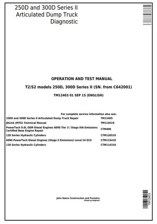 John Deere 250D, 300D Series II  Dump Truck Operation, Maintenance & Diagnostic Test Service Manual 
