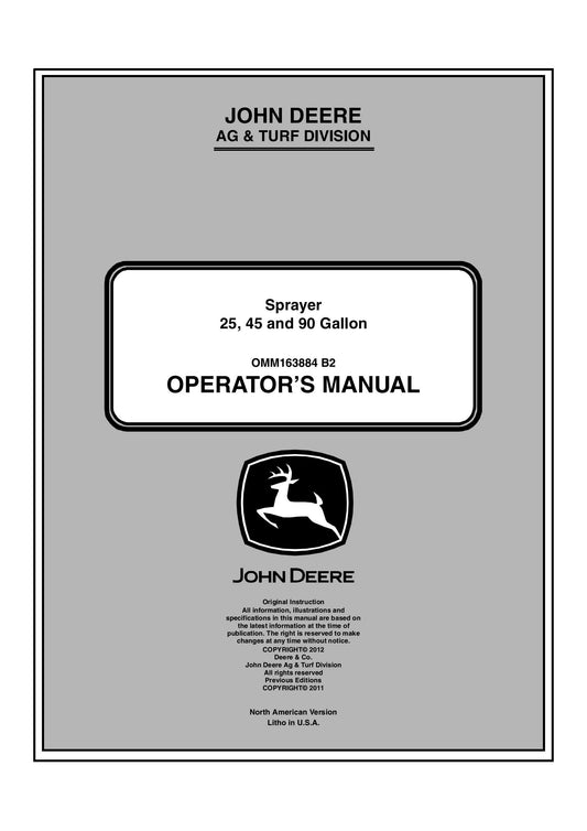 John Deere 25, 45, 90 Gallon Operator's Manual OMM163884 - PDF