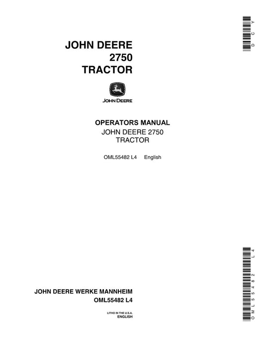John Deere 2750 Tractor Operator’s Manual OML55482 - PDF