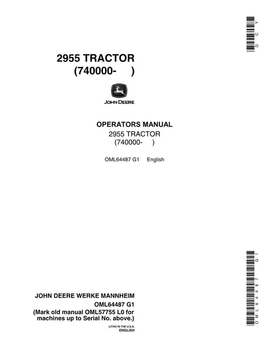 John Deere 2955 Tractor Operator’s Manual 