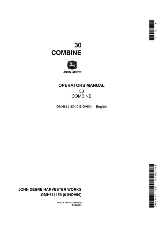 John Deere 30 Combine Operator’s Manual OMH611159 - PDF