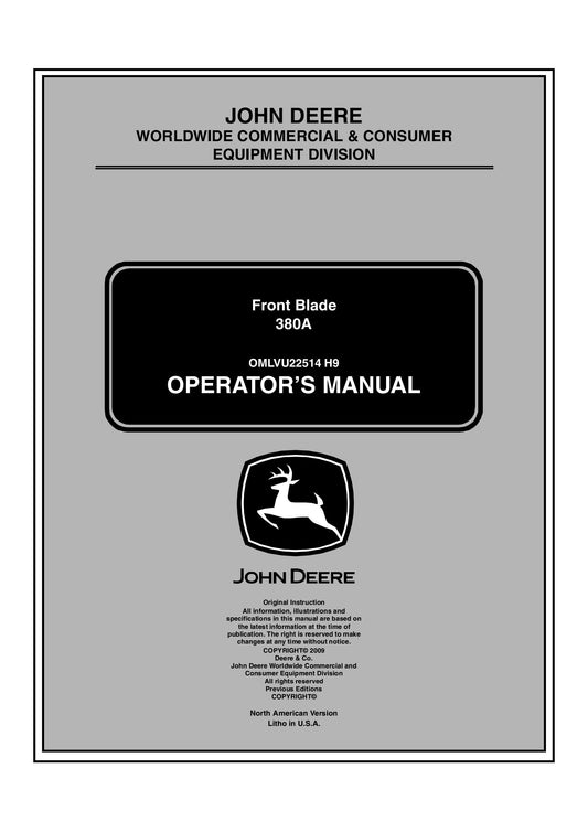 John Deere 380A Front Blade Operator's Manual OMLVU22514 - PDF
