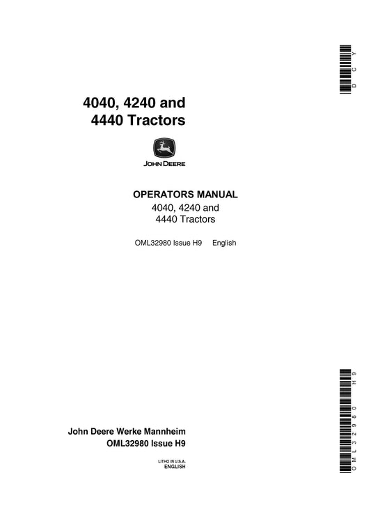 John Deere 4040 , 4240 and 4440 Tractors Operator’s Manual OML32980 - PDF