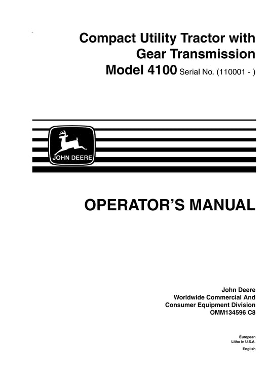 John Deere 4100 Compact Utility Tractor With Gear Transmission (SN. 110001) Operator's Manual OMM134596 - PDF