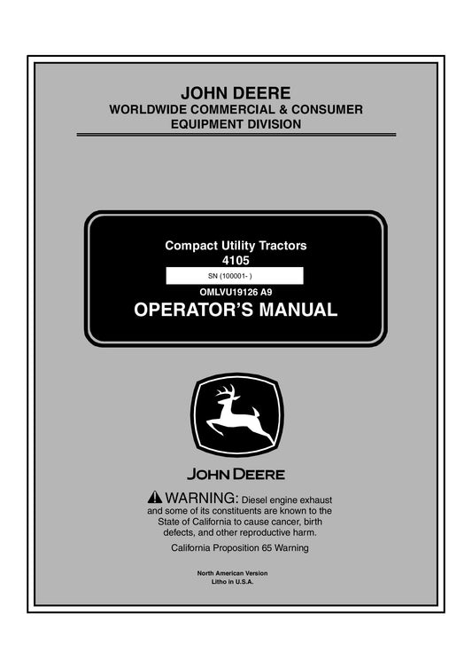 John Deere 4105 Compact Utility Tractor (SN. 100001) Operator's Manual OMLVU19126 - PDF