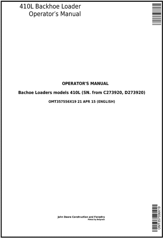 John Deere 410L Backhoe Loader Operator's Manual OMT357556X19 - PDF