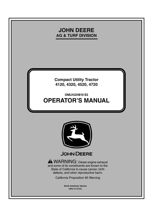 John Deere 4120, 4320, 4520, 4720 Compact Utility Tractor Operator's Manual OMLVU24810 - PDF