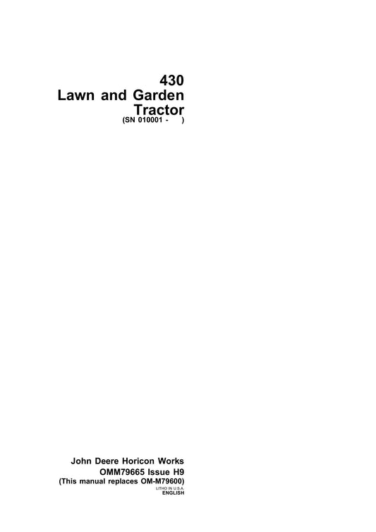 John Deere 430 lawn And Garden Tractor (SN. 010001) Operator's Manual OMM79665 - PDF