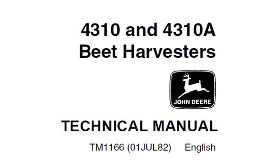 John Deere 4310, 4310A Beet Harvester Technical Service Manual TM1166 - PDF
