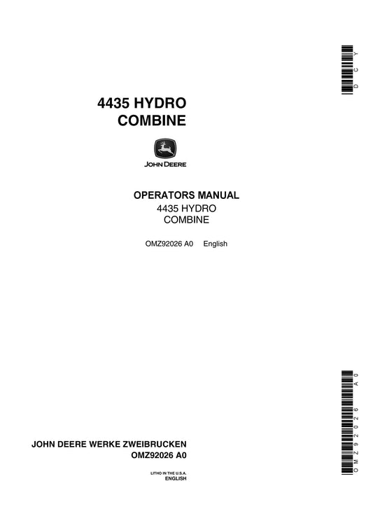 John Deere 4435 Hydro Combine Operator’s Manual OMZ92026 - PDF